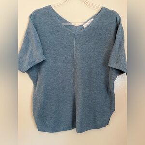 LOFT Ribbed V-Neck Short Sleeve Top - Steel Blue